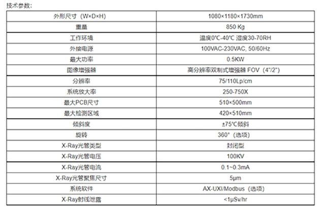 X-Ray檢測設備參數
