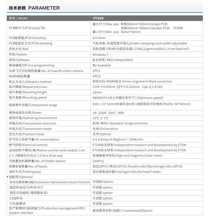 易通榮耀系列YT20s貼片機參數